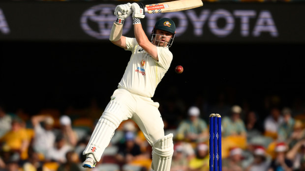 Travis Head of Australia bats during day one of the First Test match between Australia and South Africa at The Gabba on December 17, 2022 in Brisbane, Australia. (Photo by Matt Roberts - CA/Cricket Australia via Getty Images)