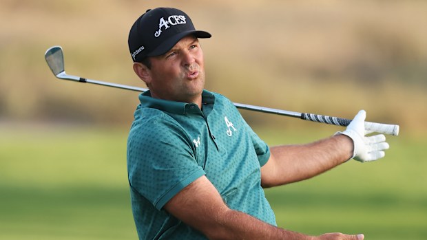Patrick Reed of the United States reacts to his second shot on the 16th hole, during day one of the Hero Dubai Desert Classic 2026 at Emirates Golf Club on January 22, 2026 in Dubai, United Arab Emirates. (Photo by Warren Little/Getty Images)