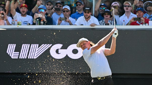  Cam Smith of Ripper GC tees off on the 12th hole during day two of Liv Golf Adelaide at The Grange Golf Course on April 22, 2023 in Adelaide, Australia. (Photo by Asanka Ratnayake/Getty Images)