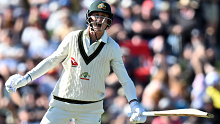 CHRISTCHURCH, NEW ZEALAND - MARCH 8: Marnus Labuschagne of Australia reacts during day one of the Second Test in the series between New Zealand and Australia at Hagley Oval on March 8, 2024 in Christchurch, New Zealand. (Photo by Kai Schwoerer/Getty Images)