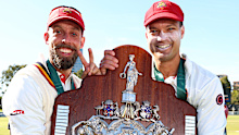 Jake Lehmann and Alex Carey of South Australia with the shield.