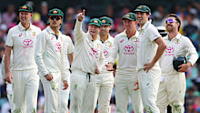 Steve Smith delivers a send off during India's innings. 