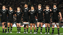 The All Blacks sing the national anthem.