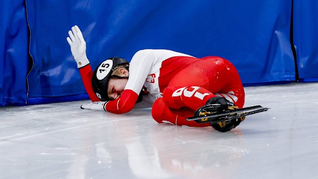 injured Kamila Sellier of Poland competing on the Short Track Speed Skating Women's 1500m Quarterfinals on day fourteen of the Milano Cortina 2026 Winter Olympics at Milano Speed Skating Stadium on February 20, 2026 in Milan, Italy. (Photo by Henk Jan Dijks/Marcel ter Bals/DeFodi Images/DeFodi via Getty Images)