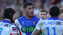 Daniel Saifiti of the Knights looks on during the round 19 NRL match between the Manly Sea Eagles and the Newcastle Knights.