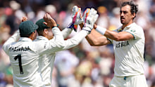 LONDON, ENGLAND - JUNE 14: Mitchell Starc of Australia celebrates taking the wicket of Tristan Stubbs of South Africa during day 4 of the ICC World Test Championship, final match between South Africa and Australia at Lords Cricket Ground on June 14, 2025 in London, England. (Photo by Paul Harding/Gallo Images)
