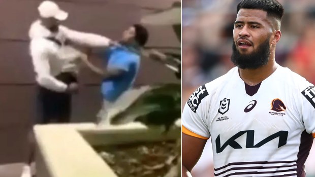 Broncos prop Payne Haas and teammate Albert Kelly involved in an altercation.