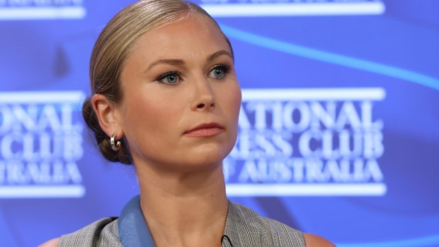 Advocate for survivors of sexual assault and abuse, Grace Tame during their address to the National Press Club of Australia in Canberra on Wednesday 9 February 2022. fedpol Photo: Alex Ellinghausen