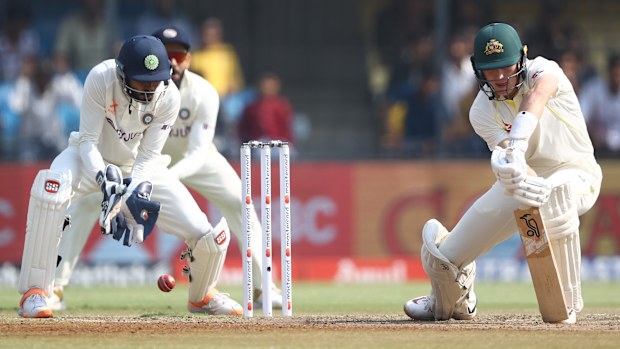 Marnus Labuschagne of Australia bats during day three of the Third Test match in the series between India and Australia at Holkare Cricket Stadium on March 03, 2023 in Indore, India. (Photo by Robert Cianflone/Getty Images)