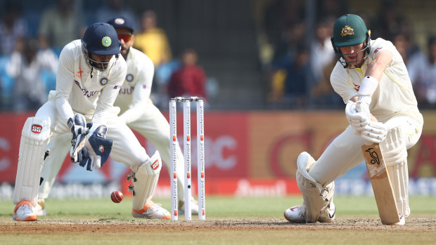 Marnus Labuschagne of Australia bats during day three of the Third Test match in the series between India and Australia at Holkare Cricket Stadium on March 03, 2023 in Indore, India. (Photo by Robert Cianflone/Getty Images)