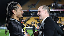 Martin Taupau and Michael Maguire pictured after a New Zealand Test match in 2018.