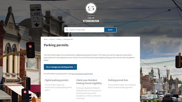 A screenshot of the new parking permits page on the Stonnington City Council website.