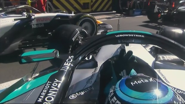 The Mercedes of George Russell and Racing Bulls of Arvid Lindblad made contact in the pit lane.