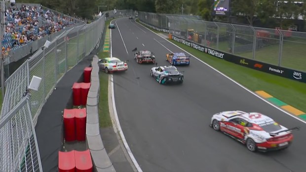 Thomas Randle crashed into the wall at turn five in the third Supercars race of the weekend at Albert Park.