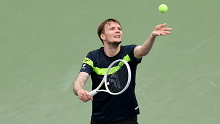 NEW YORK, NEW YORK - AUGUST 28: Alexander Bublik of Kazakhstan serves against Dominic Thiem of Austria during their Men's Singles First Round match on Day One of the 2023 US Open at the USTA Billie Jean King National Tennis Center on August 28, 2023 in the Flushing neighborhood of the Queens borough of New York City. (Photo by Matthew Stockman/Getty Images)