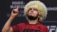 LAS VEGAS, NEVADA - OCTOBER 05:  UFC lightweight champion Khabib Nurmagomedov poses during a ceremonial weigh-in for UFC 229 at T-Mobile Arena on October 05, 2018 in Las Vegas, Nevada. Nurmagomedov will defend his title against Conor McGregor at UFC 229 on October 6 at T-Mobile Arena in Las Vegas.  (Photo by Ethan Miller/Getty Images)