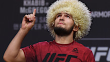 LAS VEGAS, NEVADA - OCTOBER 05:  UFC lightweight champion Khabib Nurmagomedov poses during a ceremonial weigh-in for UFC 229 at T-Mobile Arena on October 05, 2018 in Las Vegas, Nevada. Nurmagomedov will defend his title against Conor McGregor at UFC 229 on October 6 at T-Mobile Arena in Las Vegas.  (Photo by Ethan Miller/Getty Images)