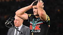 <p>Nathan Cleary won his second Clive Churchill Medal after orchestrating a record comeback to beat the Broncos.</p><p>Cleary was the mastermind as the Panthers came from 16 points down to win 26-24, and he scored the decisive try in the 76th minute.</p><p>In his acceptance speech he paid tribute to 20-year-old Broncos rival Ezra Mam, whose three second-half tries put Brisbane ahead and almost clinched the game.﻿</p><p>"Shout-out to Ezra Mam... you're a freak," Cleary said.</p>