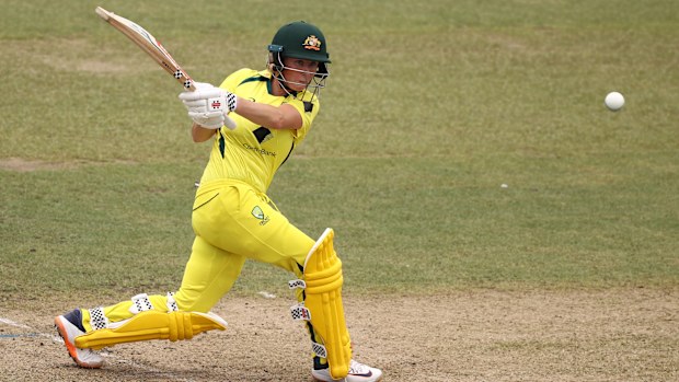 Beth Mooney of Australia bats during game three of the Women's One Day International Series between Australia and Pakistan at North Sydney Oval on January 21, 2023 in Sydney, Australia. (Photo by Robert Cianflone/Getty Images)