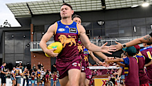 IPSWICH, AUSTRALIA - FEBRUARY 26: Lachie Neale of the Lions runs onto the field of play during the AFL Community Series pre-season match between Brisbane Lions and Gold Coast Suns at Brighton Homes Arena, on February 26, 2026, in Ipswich, Australia. (Photo by Bradley Kanaris/Getty Images)