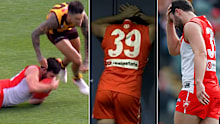 Swans star Paddy McCartin was distraught in the sheds after copping a knock to the head.