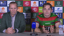 Cameron Murray and Ben Hornby address media after South Sydney's loss to Penrith. 