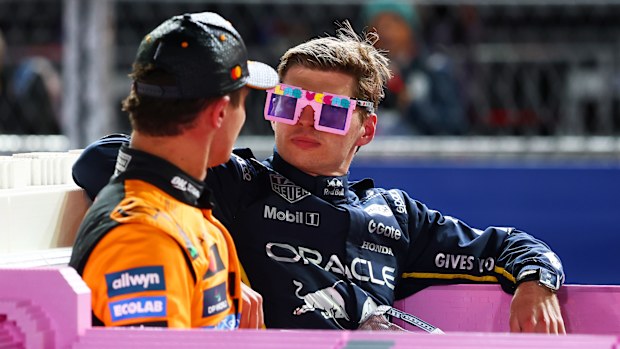 Max Verstappen with the Lego glasses. 