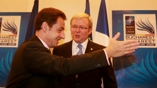 Nicolas Sarkozy was President of France between 2007-2012. He is pictured here with then Australian Prime Minister Kevin Rudd in 2008.