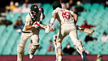 Marnus Labuschagne of Australia runs between the wickets.