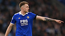 LEICESTER, ENGLAND - FEBRUARY 11: Harry Souttar of Leicester in action during the Premier League match between Leicester City and Tottenham Hotspur at The King Power Stadium on February 11, 2023 in Leicester, England. (Photo by Michael Regan/Getty Images)