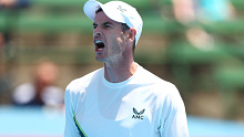 Andy Murray reacts in his match against Alex de Minaur at the 2023 Kooyong Classic.