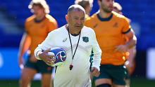Eddie Jones during the Australia captain's run ahead of their Rugby World Cup match against Wales.
