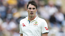 Pat Cummins of Australia prepares to bowl during day three of the First Test in the series between New Zealand and Australia at Basin Reserve.
