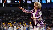 Head coach Kim Mulkey of the LSU Lady Tigers reacts against the UCLA Bruins during the first quarter in the Elite Eight round of the NCAA Women's Basketball Tournament at Spokane Arena on March 30, 2025 in Spokane, Washington.  (Photo by Steph Chambers/Getty Images)