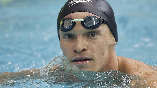 Cody Simpson of Australia looks on after competing the Men's 50m Butterfly Final during day two of the Australian 2023 World Swimming Championship Trials at Melbourne Sports and Aquatic Centre on June 14, 2023 in Melbourne, Australia. (Photo by Daniel Pockett/Getty Images)
