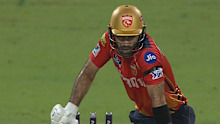 Glenn Maxwell reacts after he was bowled by Kolkata Knight Riders' Varun Chakravarthy.