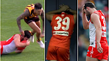 Swans star Paddy McCartin was distraught in the sheds after copping a knock to the head.