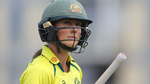 Ellyse Perry of Australia leaves the field after being dismissed during the 2023 women's Ashes first ODI match. 