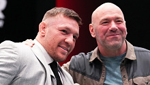 LAS VEGAS, NEVADA - MARCH 13: (L-R) Conor McGregor and UFC President Dana White pose for a photo during the filming of The Ultimate Fighter at UFC APEX on March 13, 2023 in Las Vegas, Nevada. (Photo by Chris Unger/Zuffa LLC via Getty Images)