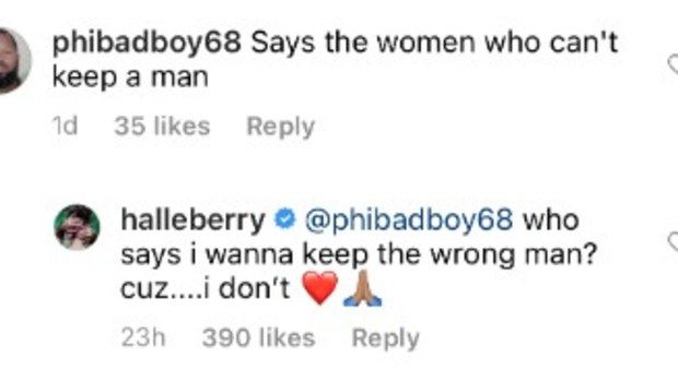 Halle Berry responds to trolls on Instagram, can't keep a man, comments