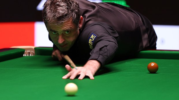 Ronnie O'Sullivan of England plays a shot against Zhao Xintong of China during the semi final match on day fourteen of the Halo World Snooker Championship 2025 at Crucible Theatre on May 02, 2025 in Sheffield, England. (Photo by George Wood/Getty Images)