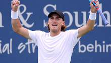 MASON, OHIO - AUGUST 16: Max Purcell of Australia celebrates match point against Casper Ruud of Norway during the Western & Southern Open at Lindner Family Tennis Center on August 16, 2023 in Mason, Ohio. (Photo by Matthew Stockman/Getty Images)