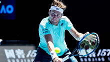 Casper Ruud of Norway in action during his first round match at the 2024 Australian Open. 