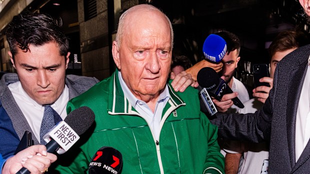 Alan Jones leaves Day Street Police Station on bail. Alan Jones was arrested at his Circular Quay apartment by NSW Police over allegations the controversial broadcaster and former Wallabies coach indecently assaulted, groped or inappropriately touched multiple young men. He is currently being held at Day Street Police Station. Media waiting outside. Monday 18th November 2024