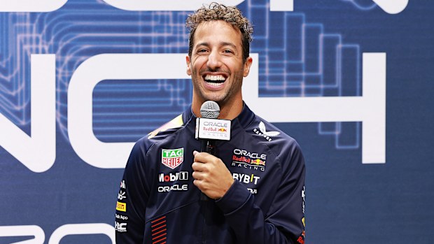 Daniel Ricciardo talks during the Red Bull season launch in New York City.