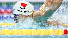 BUDAPEST, HUNGARY - OCTOBER 21: Yufei Zhang from China during women's 50m butterfly the World Aquatics Swimming World Cup 2023 - Meet 3 on October 21, 2023 in Budapest, Hungary. (Photo by David Balogh/Getty Images)