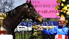 Jockey Glen Boss and three time Melbourne Cup winning horse Makybe Diva.