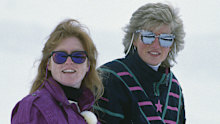 Sarah Ferguson, Duchess of York, and Diana Princess of Wales at Klosters ski report in 1988.