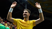 Thanasi Kokkinakis continued his strong run of form in the Davis Cup to beat Jakub Mensik in three sets.
