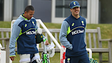 BECKENHAM, ENGLAND - JUNE 04: Sam Konstas (R) and Usman Khawaja of Australia walk on to the field for a training session before the ICC World Test Championship Final against South Africa on June 04, 2025 in Beckenham, England. (Photo by Philip Brown/Getty Images)